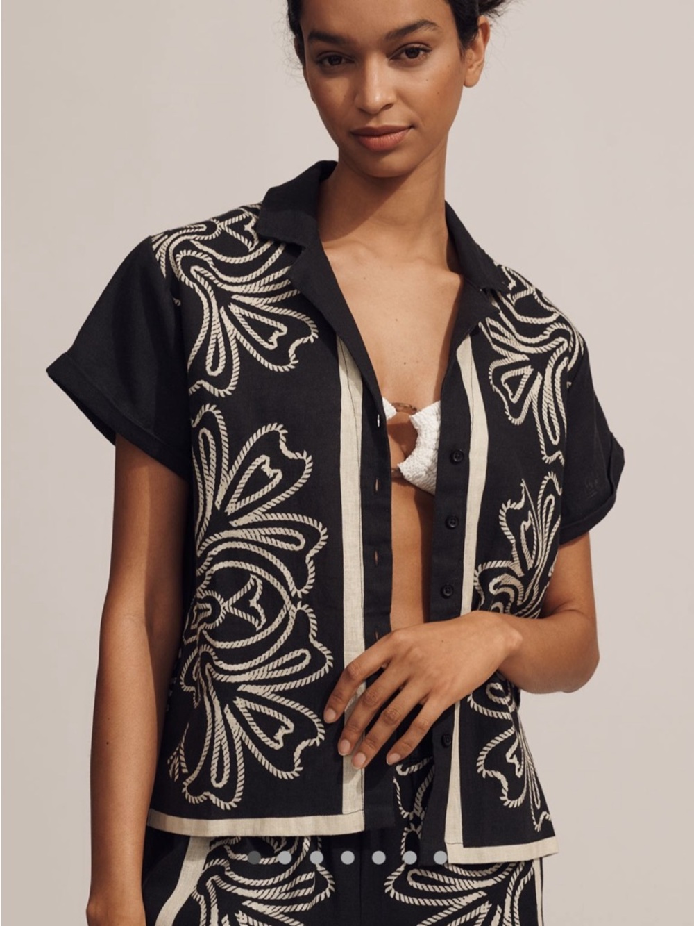 NWT ANTHROPOLOGIE 2PC LINEN SET BRENNA SHIRT SOMERSET PANTS IN BLACK PRINT S SP - Picture 2 of 16